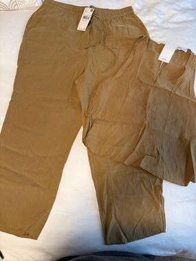 Mango Wide-Leg Drawstring Pants in Brown-Tan and Top